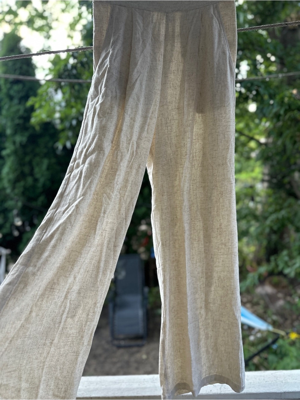 Wide-Leg Linen Blend Pants in Natural Beige